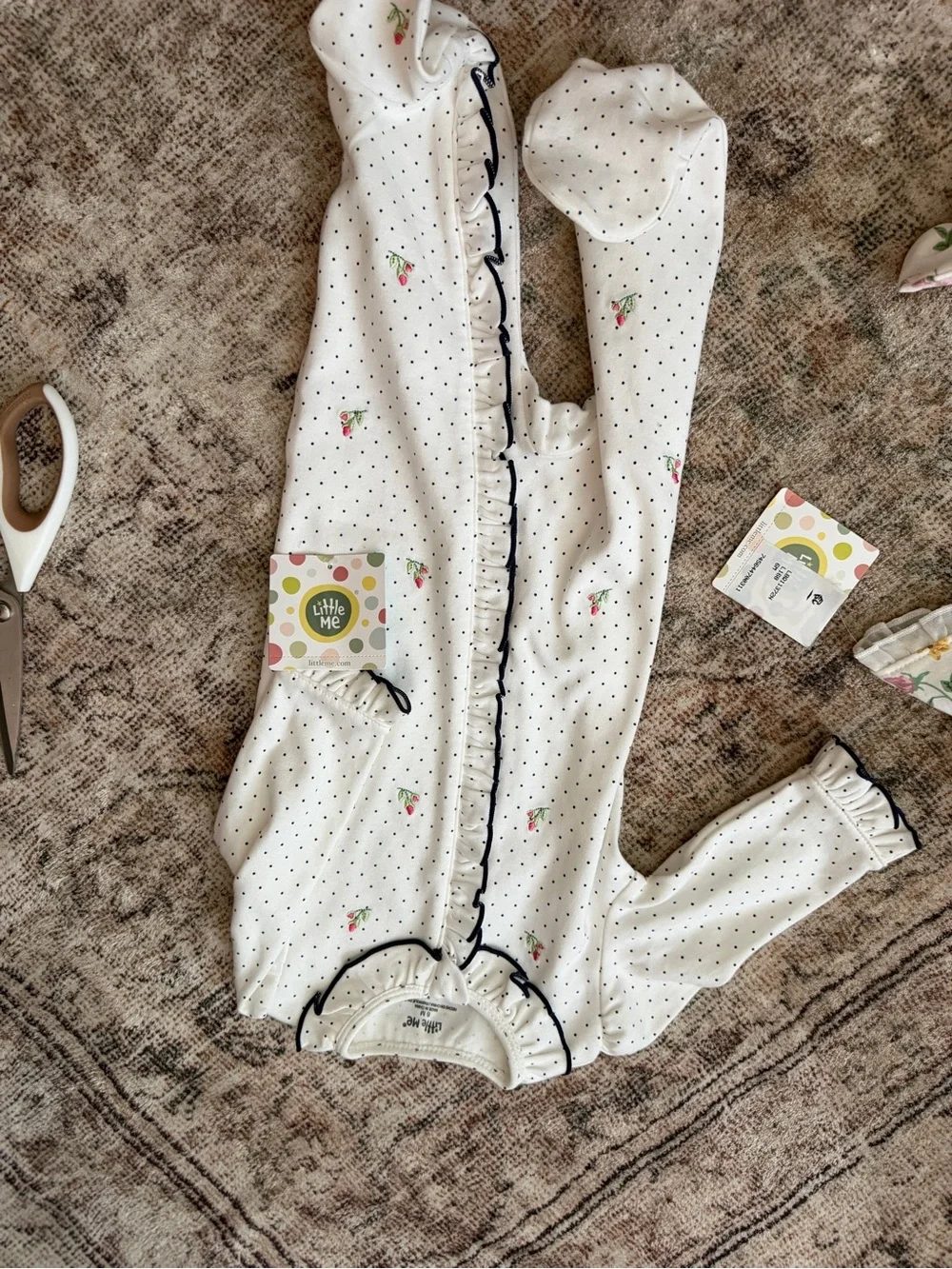 Girls Floral & Dot One-Piece Sleepwear Set - Pink/White